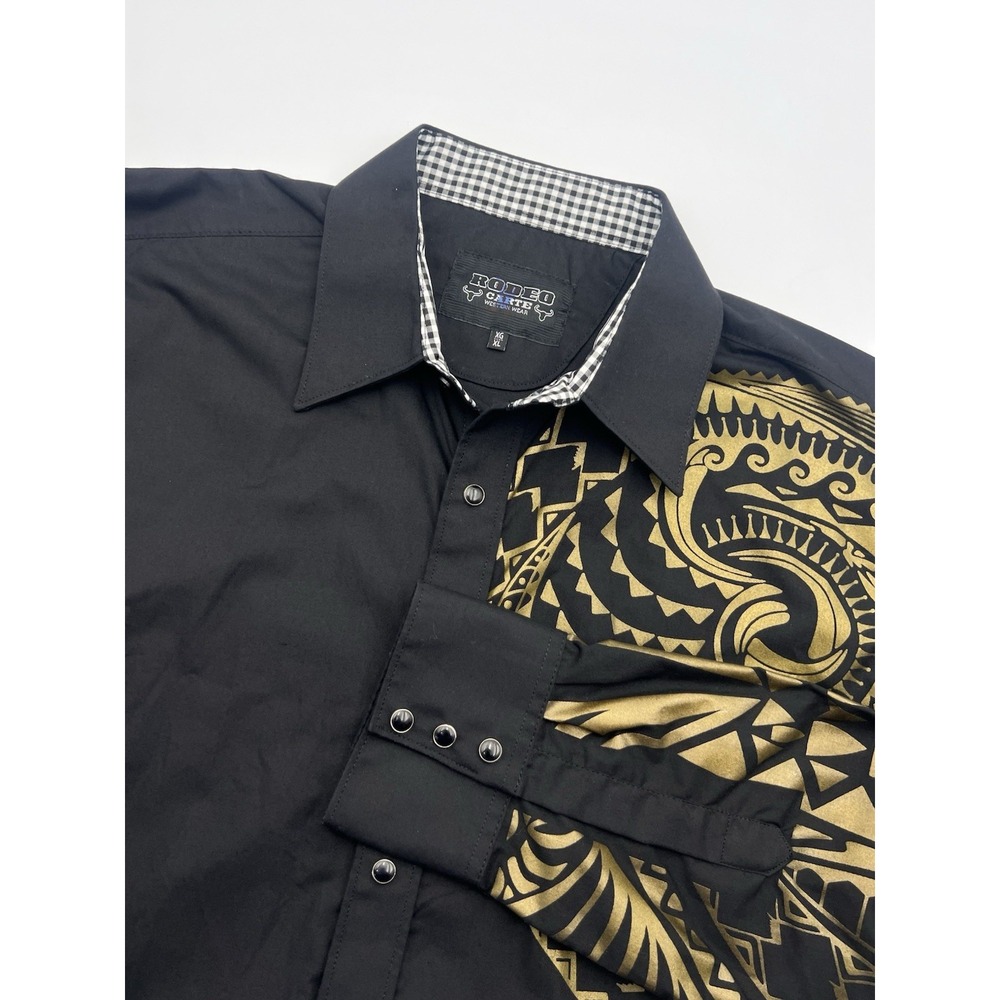 Vintage Men's‎ Black/Gold Rodeo Carte Western Style Pearl Snap Shirt Size XL